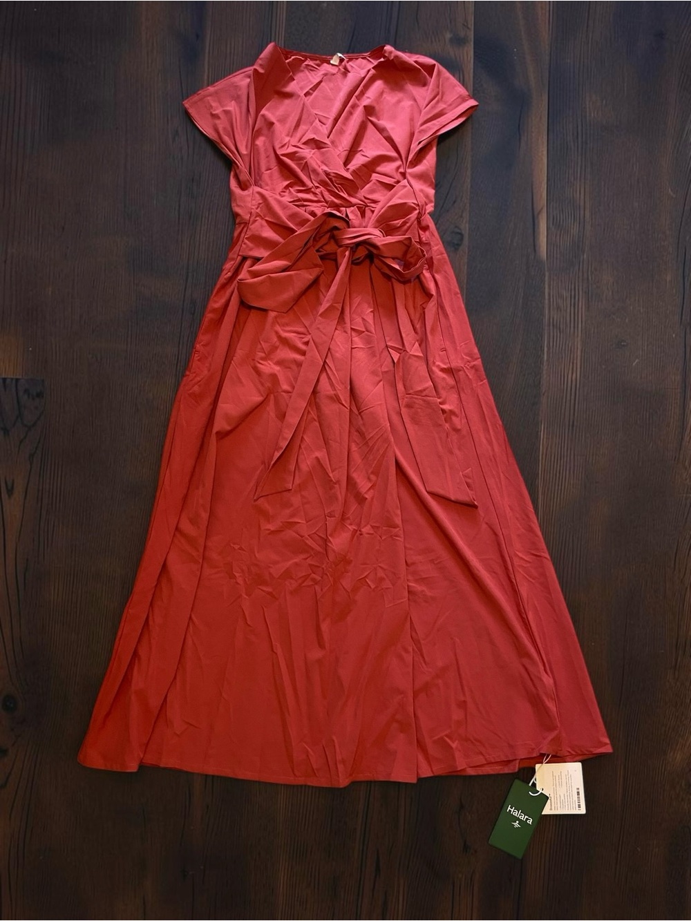 Breezeful™ V Neck Short Sleeve Pocket Tie Back Quick Dry Midi Casual Dress